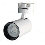 Spot LED 10W branco para trilho 2 em 1 com LED integrado, luz quente 3000K, 800 lúmens e facho direcionado de 24 graus para iluminação de destaque.