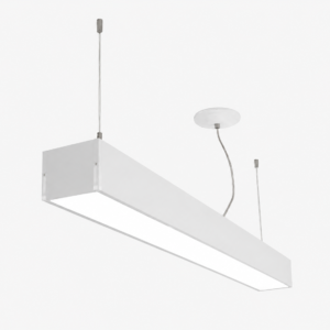 Pendente Solaio LED 36W branco em alumínio e acrílico, luminária linear de 1200mm com acabamento em pintura eletrostática para iluminação moderna de ambientes internos.