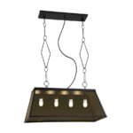Pendente Colonial Retangular Moder em alumínio e vidro com acabamento em pintura eletrostática, soquete E27, estrutura retangular decorativa, iluminação elegante para salas de jantar e áreas gourmet.