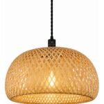 Pendente Glooria Natural em madeira e fibra de bambu com soquete E27 e design decorativo para salas e áreas gourmet