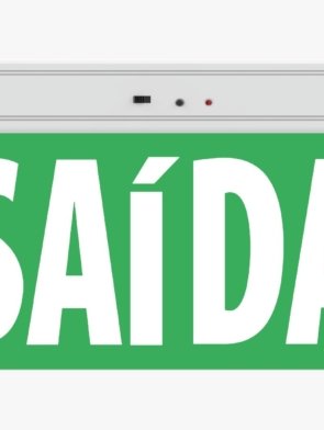 Placa de emergência saída LED vista frontal em policarbonato resistente