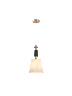 Pendente decorativo branco com acabamento em vidro e metal cromático
