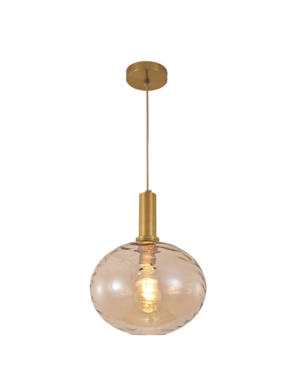 Pendente de vidro bronze instalado sobre mesa de jantar moderna
