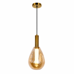 Pendente em aluminio e vidro ambar.