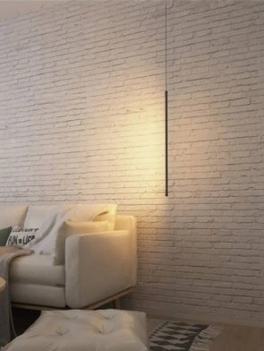 Pendente LED vertical moderno instalado sobre bancada