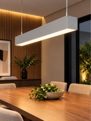 Perfil pendente luz direta e indireta 2000mm em alumínio e acrílico com acabamento branco ou preto